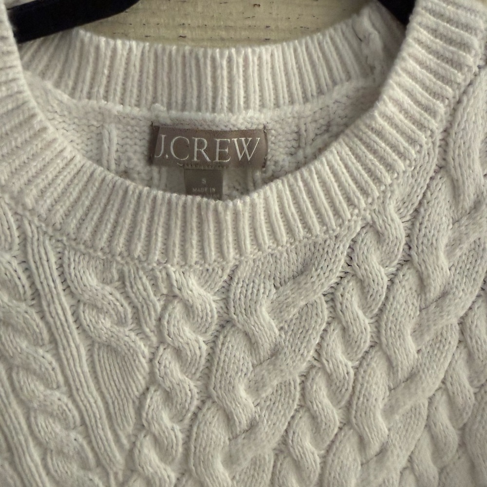 J. Crew White Cable-Knit Crewneck Sweater - Picture 2 of 2